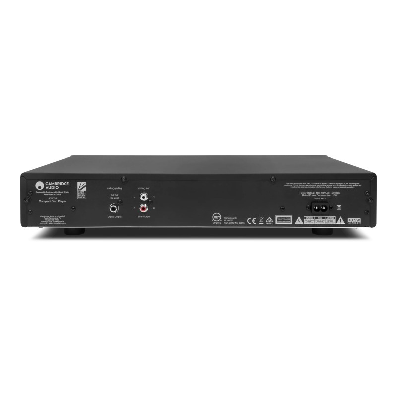 Cambridge Audio AXC35, vista trasera con la salida coaxial, la salida de línea RCA y la toma de corriente