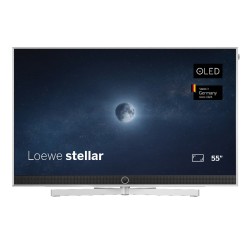 TV Loewe stellar VIDAA 55 — acabado aluminio cepillado con trasera mate.