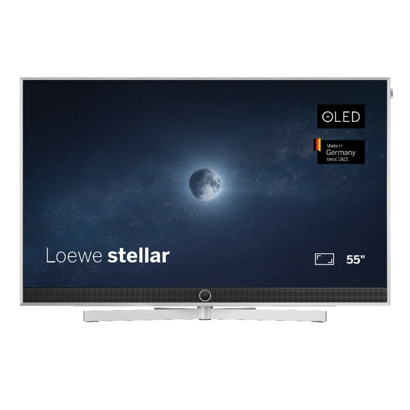 TV Loewe stellar VIDAA 55 — acabado aluminio cepillado con trasera mate.
