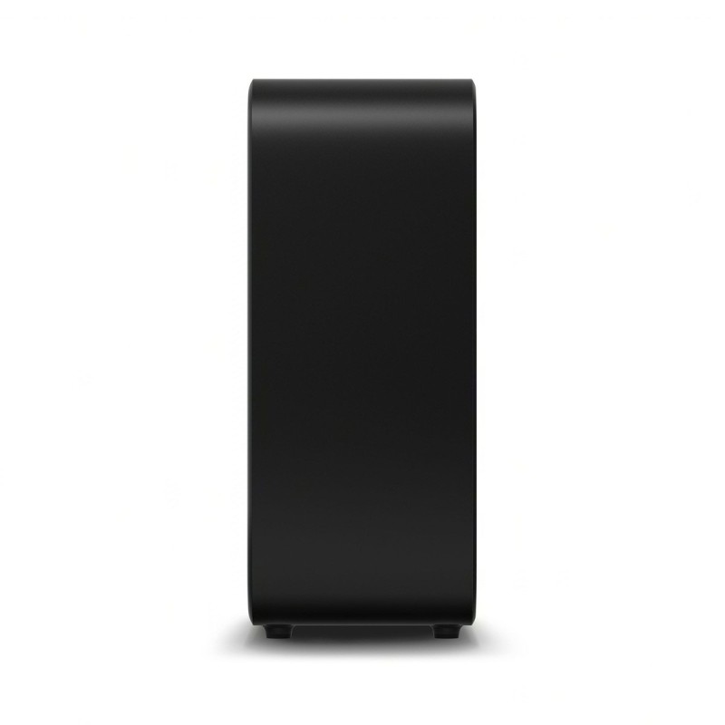Sonos Sub 4 negro de perfil, mostrando su perfil estrecho