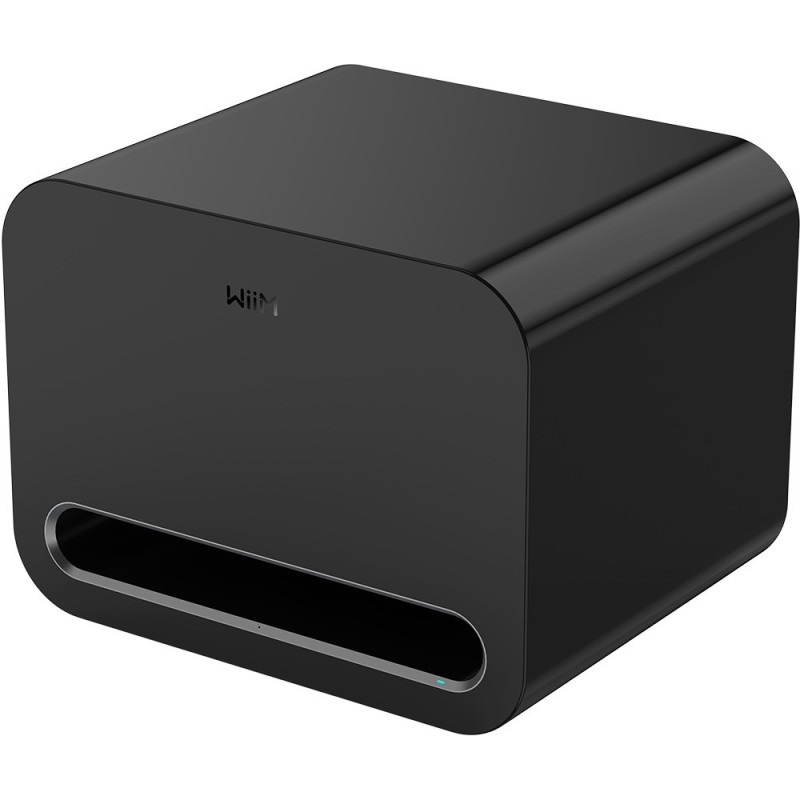 WiiM Sub Pro Subwoofer Activo negro — vista frontal lateral