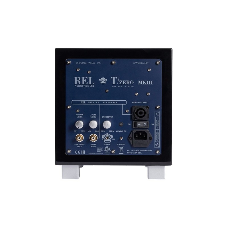 REL Tzero MKIII negro | Subwoofer Compacto vista trasera conexiones