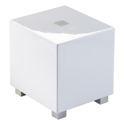 REL Tzero MKIII blanco | Subwoofer Compacto vista fronto lateral