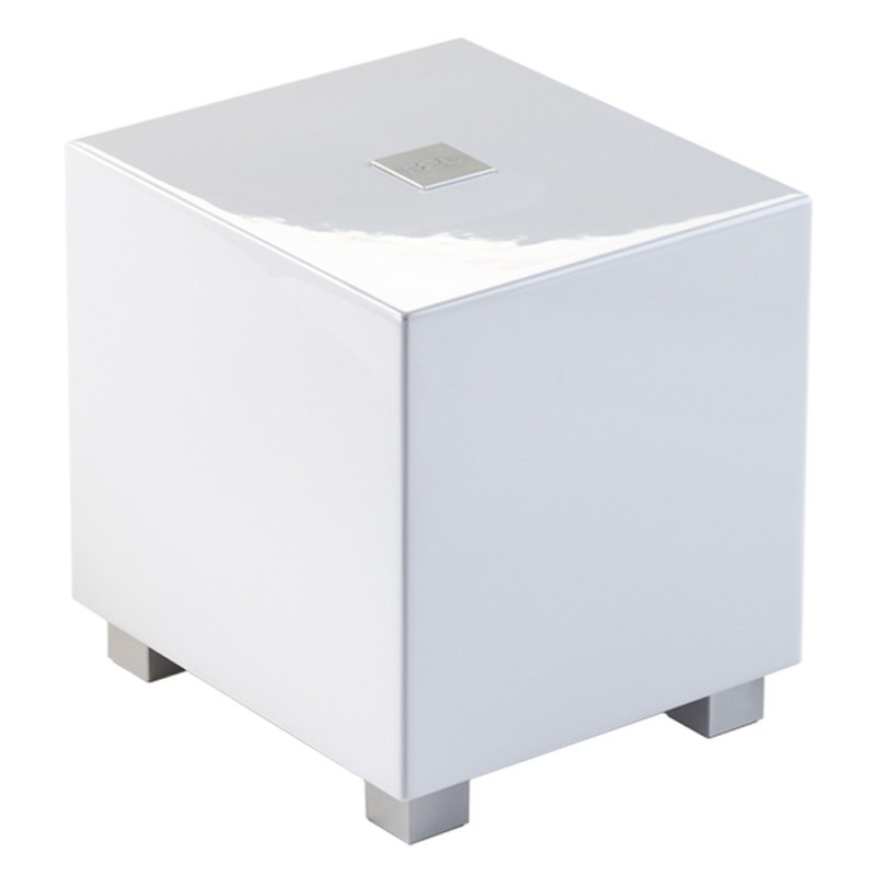 REL Tzero MKIII blanco | Subwoofer Compacto vista fronto lateral
