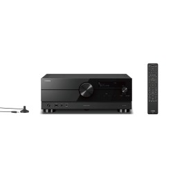 Yamaha RX-A2A — Vista frontal con mando a distancia y micro de calibración