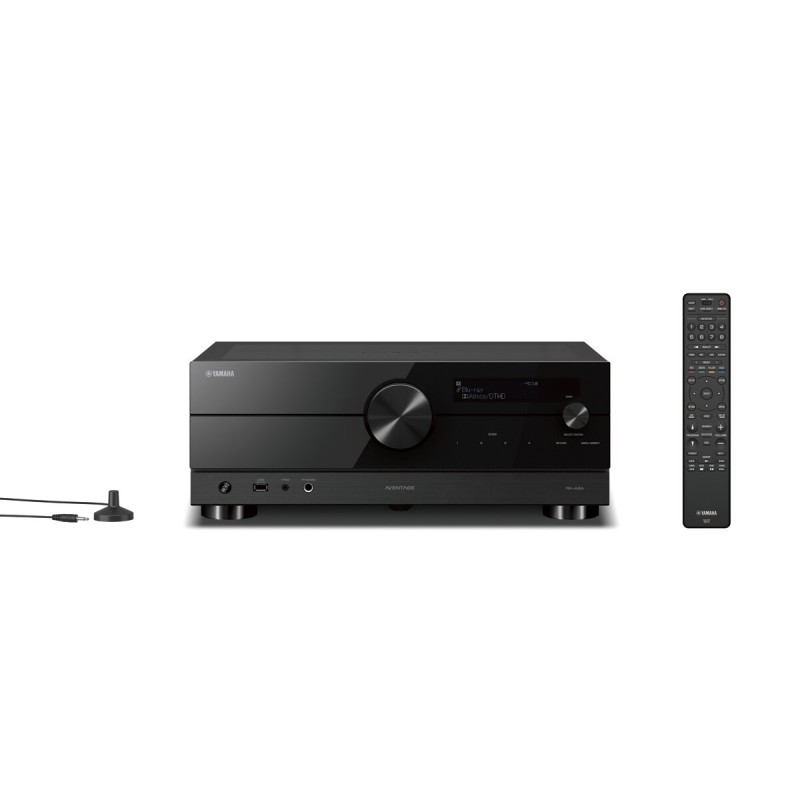 Yamaha RX-A2A — Vista frontal con mando a distancia y micro de calibración