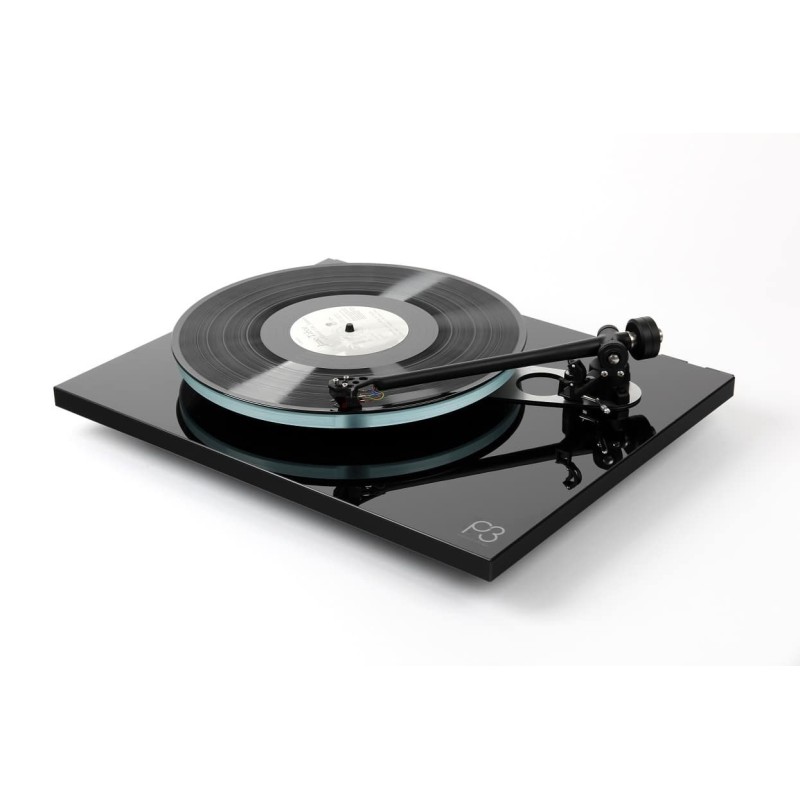 Rega Planar 3 Negro — vista cenital con el brazo y la aguja sobre el disco