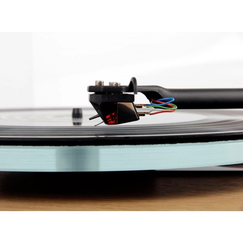 Rega Planar 3 Roble claro — vista aguja sobre el disco