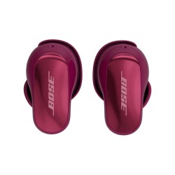 Bose QuietComfort Ultra Earbuds (2.ª gen) en Deep Plum, vista frontal con el logotipo BOSE en ambos