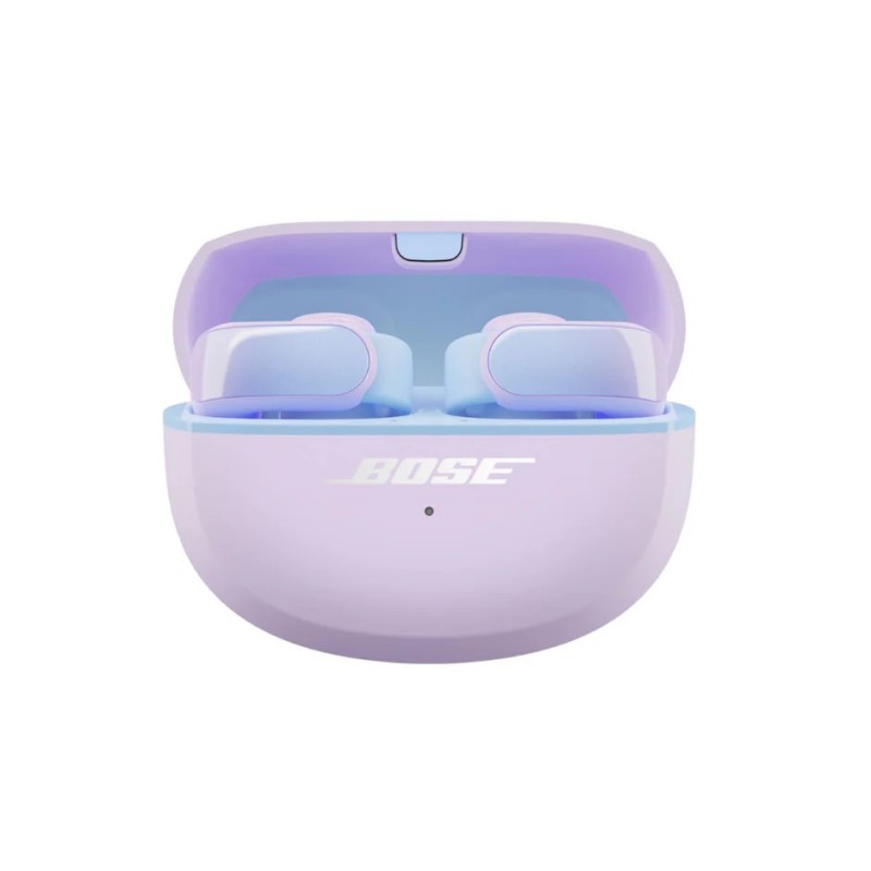 Bose Ultra Open Earbuds en Chilled lilac, estuche de carga abierto con los auriculares dentro