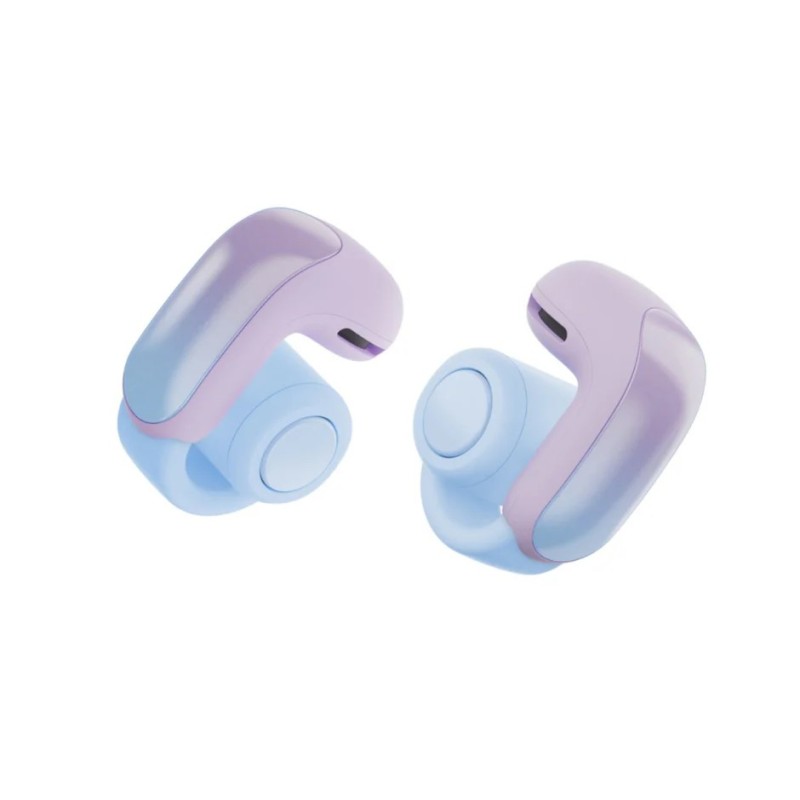 Bose Ultra Open Earbuds en Chilled lilac, degradado lila y azul, en vista de tres cuartos