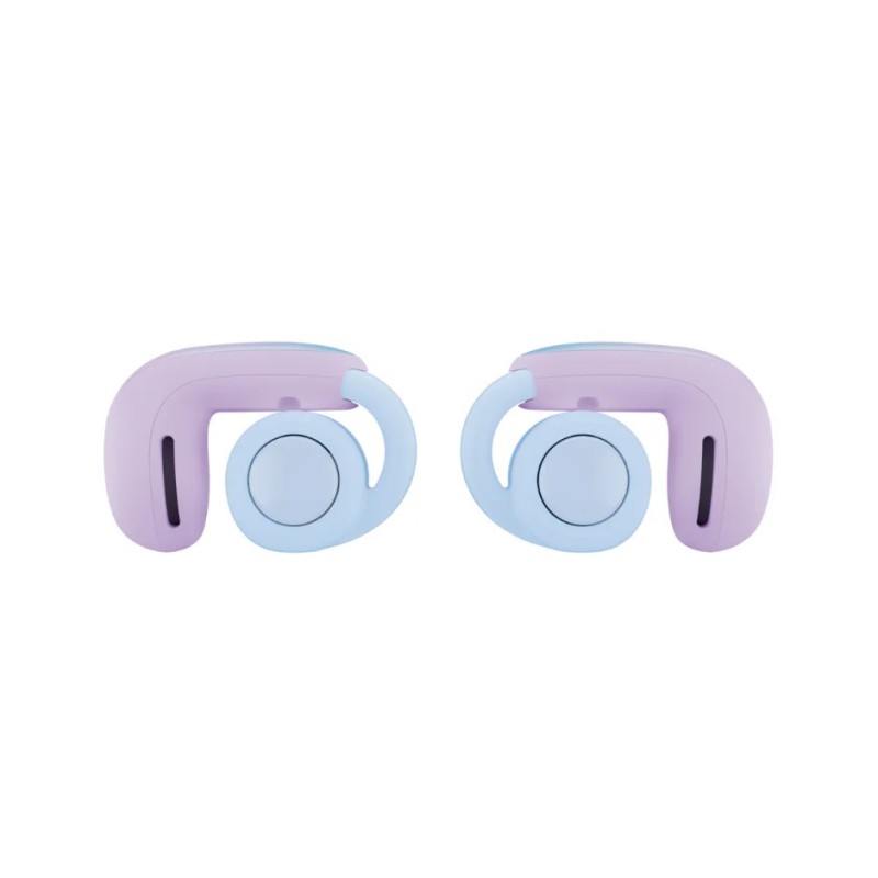 Bose Ultra Open Earbuds en Chilled lilac, vista lateral de los dos auriculares con su forma de clip