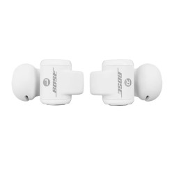 Bose Ultra Open Earbuds en Diamond 60th edition, vista inferior con el logotipo BOSE y las marcas R y L