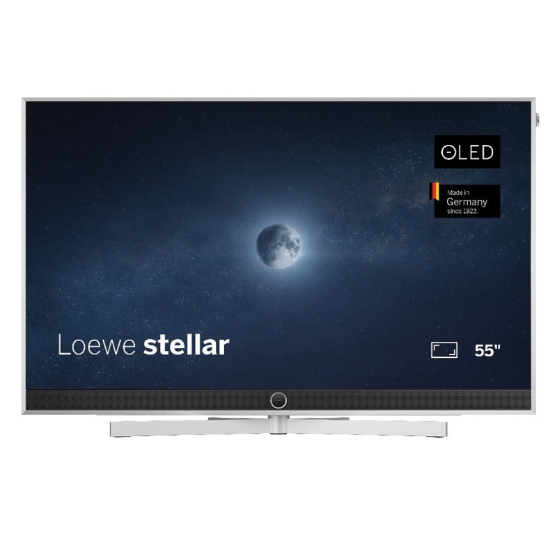 TV Loewe stellar VIDAA 55 — acabado aluminio con trasera de hormigón.