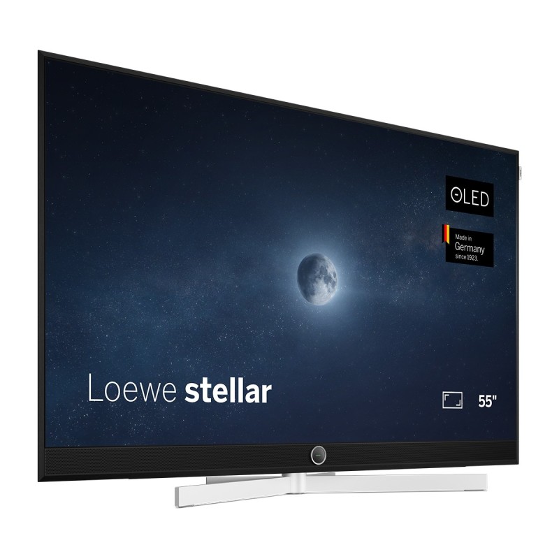 TV Loewe stellar VIDAA 55 — acabado aluminio negro con trasera lava.