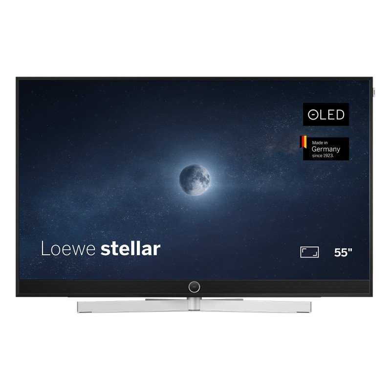 TV Loewe stellar VIDAA 55 — acabado aluminio negro con trasera lava.