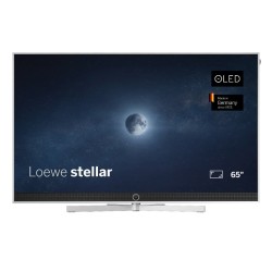 TV Loewe stellar VIDAA 65 — acabado aluminio cepillado con trasera mate.
