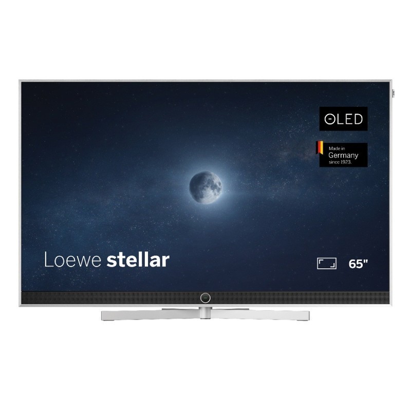 TV Loewe stellar VIDAA 65 — acabado aluminio cepillado con trasera mate.