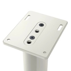 KEF S2 en blanco, detalle de la placa superior con dos tornillos centrales y las ranuras de fijación