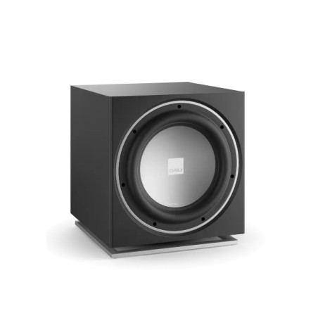 DALI SUB E-12 F negro ceniza — Subwoofer Activo de 12 Pulgadas, vista 3/4 frontal