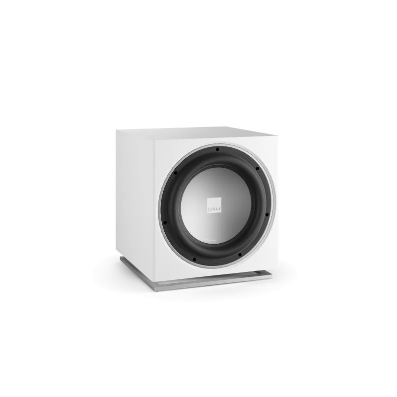 DALI SUB E-12 F blanco satinado — Subwoofer Activo de 12 Pulgadas, vista 3/4 frontal