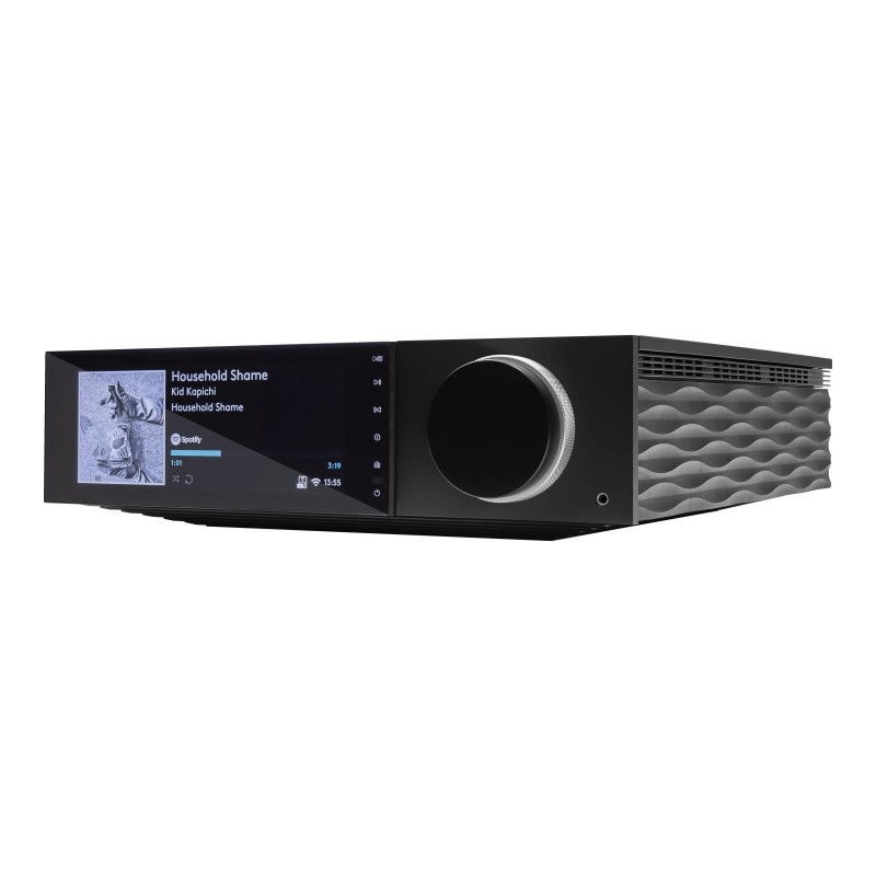 Cambridge Audio EVO 75 — vista frontal con la pantalla encendida