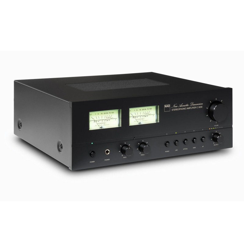 NAD C 3030 — vista en tres cuartos desde arriba que muestra el chasis compacto