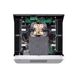 Rotel RB-1582 MkII silver — vista superior con la tapa sacada y la electrónica interior vista