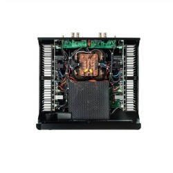 Rotel RB-1582 MkII negro — vista superior con la tapa sacada y la electrónica interior vista