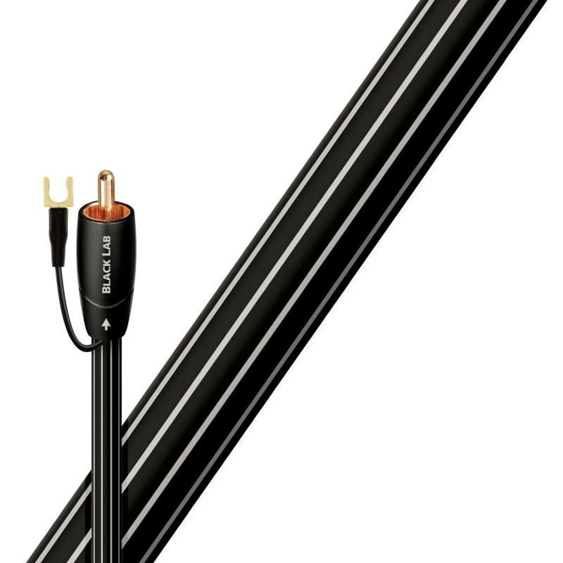 AudioQuest Black Lab, conector RCA con el cable de masa terminado en horquilla y un tramo ampliado del cable