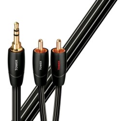 AudioQuest Tower, cable mini-jack 3,5 mm a 2 RCA con la cubierta negra de rayas grises en diagonal