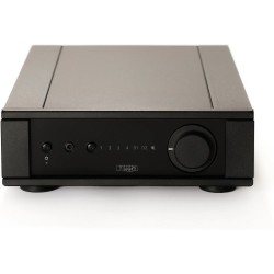 Amplificador Rega Brio Mk7 en negro, visto de frente con su rueda de volumen