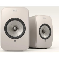KEF LSX II LT Stone White — par de altavoces, vista en ángulo