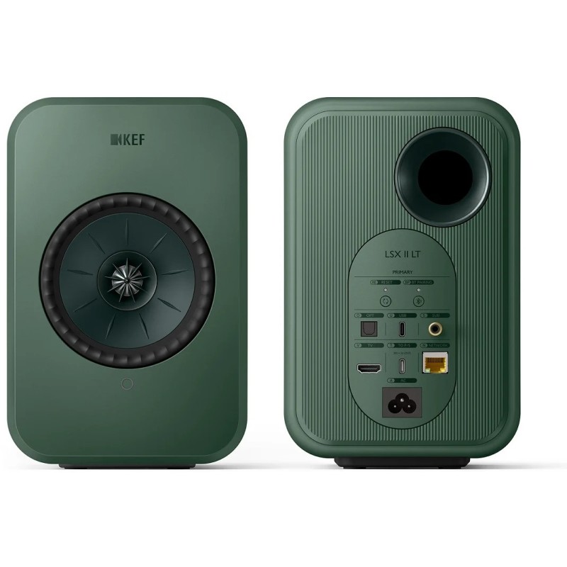 KEF LSX II LT Sage Green — altavoz individual, vista trasera con conexiones