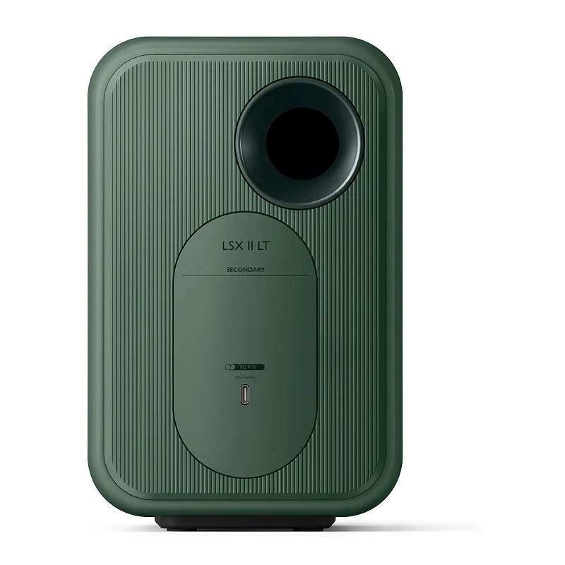 KEF LSX II LT Sage Green — detalle del lateral acanalado