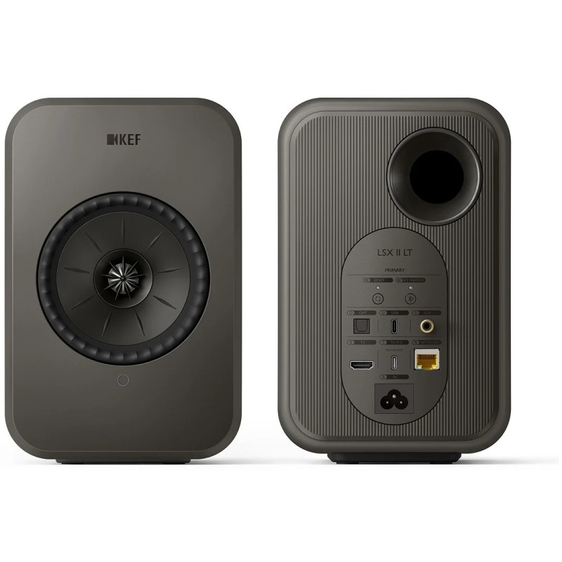 KEF LSX II LT Graphite Grey — altavoz individual, vista trasera con conexiones