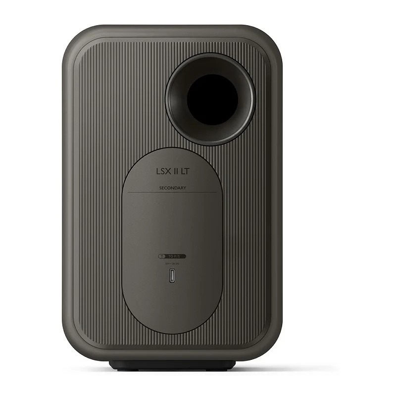 KEF LSX II LT Graphite Grey — detalle del lateral acanalado