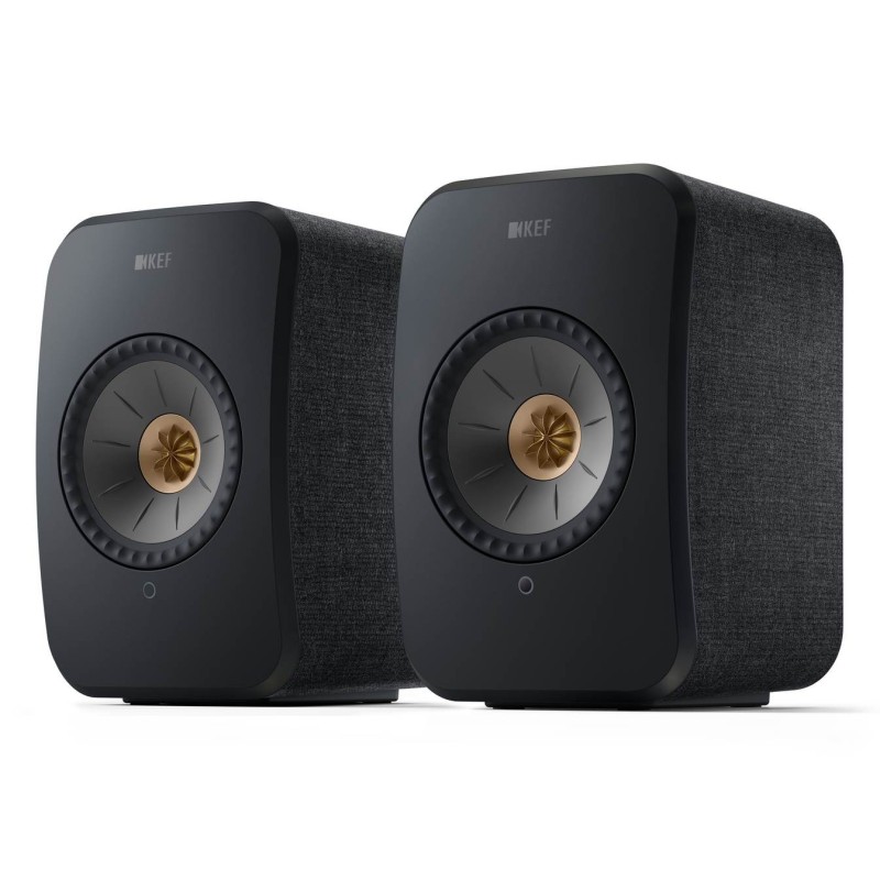 KEF LSX II Carbon Black — par de altavoces activos inalámbricos, vista frontal | Stella AV