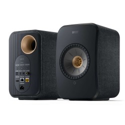 KEF LSX II Carbon Black — par de altavoces activos, vista en ángulo