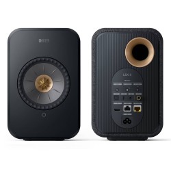 KEF LSX II Carbon Black — panel trasero con conexiones HDMI eARC, óptica, USB-C y Ethernet