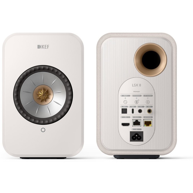 KEF LSX II Cotton White — altavoz individual, vista lateral