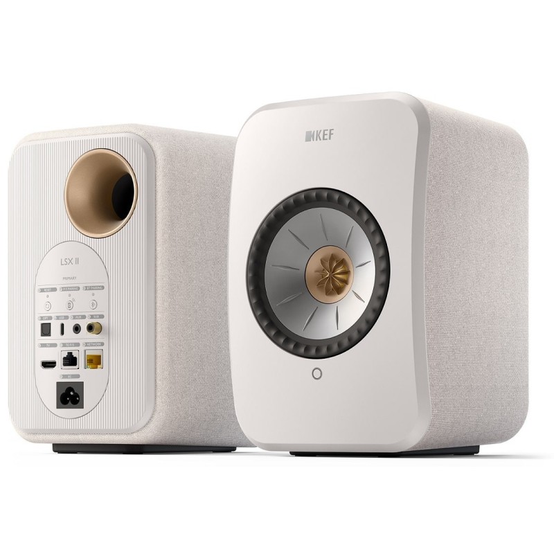 KEF LSX II Cotton White — par de altavoces, vista frontal
