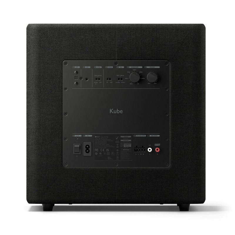KEF Kube 10 MIE — panel trasero con entradas RCA y de altavoz