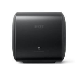 KEF KC62 Carbon Black — vista lateral con el logotipo