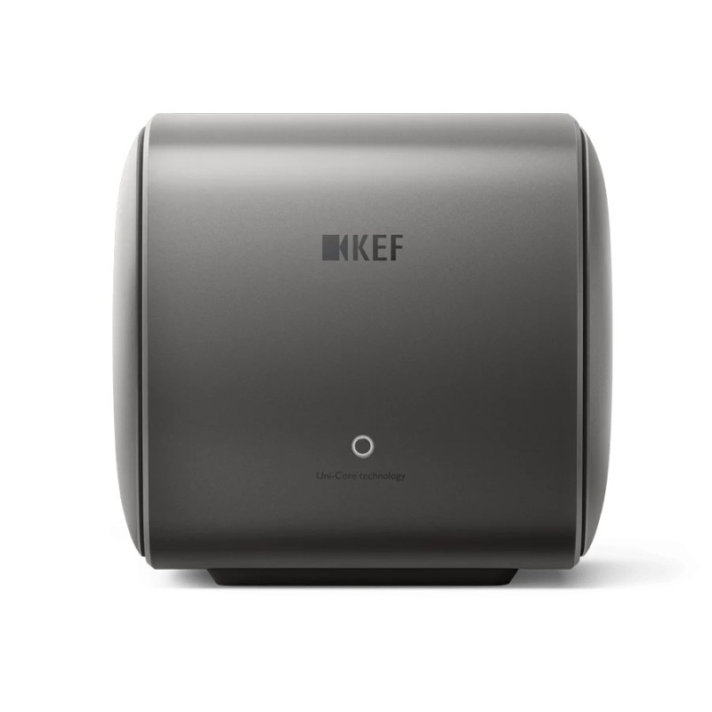 KEF KC62 Titanium — vista lateral con el logotipo