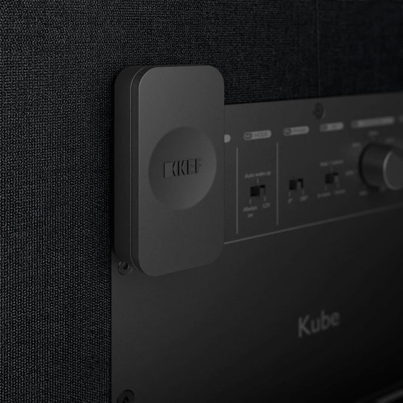 KEF KW1 — receptor conectado al puerto de un subwoofer Kube