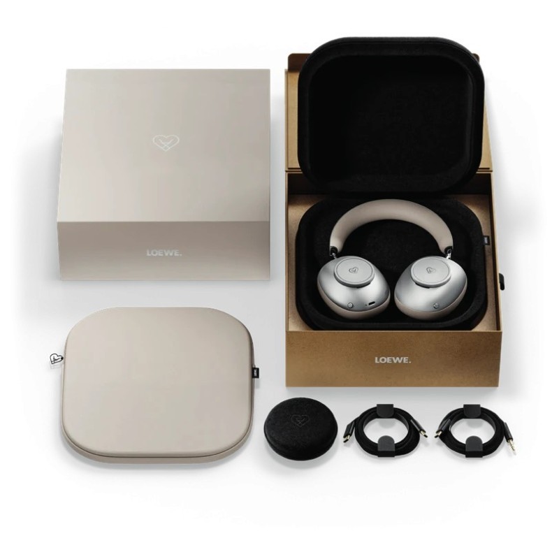Loewe leo Moonlight Beige: auriculares con estuche rígido, funda de piel y accesorios incluidos