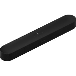 Sonos Bundle Beam Mini en negro, vista elevada de tres cuartos de la Beam (Gen 2) con los controles táctiles de la tapa