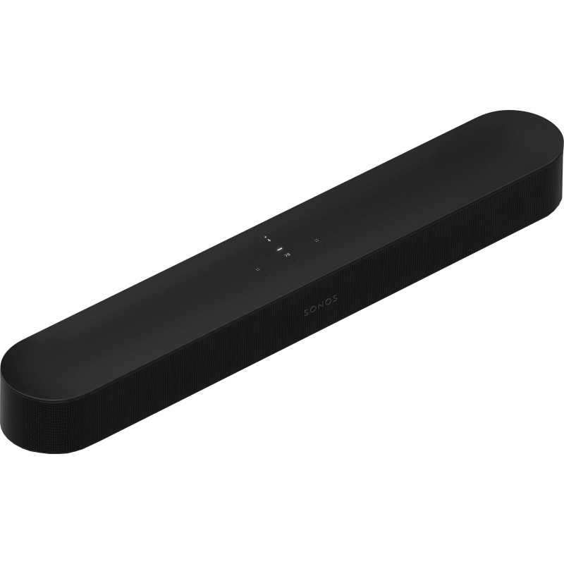 Sonos Bundle Beam Mini en negro, vista elevada de tres cuartos de la Beam (Gen 2) con los controles táctiles de la tapa