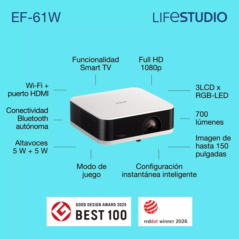 Epson EF-61W proyector portátil Full HD Google TV | Stella AV